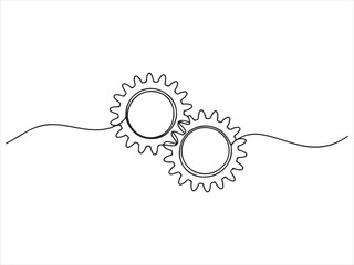 Interlocking gears drawn with a single continuous line vector, Interlocking gears in a continuous line drawing style Illustration vector
