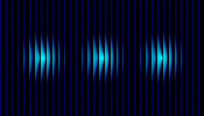 Blue neon light waves with vertical stripe pattern on dark futuristic background
