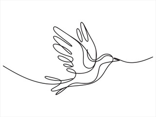Continuous one line flying bird vector illustration with wings spread, Continuous Line Flying Bird Minimal One Line Art Illustration