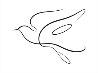 Continuous one line flying bird vector illustration with wings spread, Continuous Line Flying Bird Minimal One Line Art Illustration