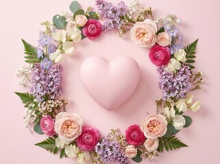 Pink Floral Heart on Pastel Background