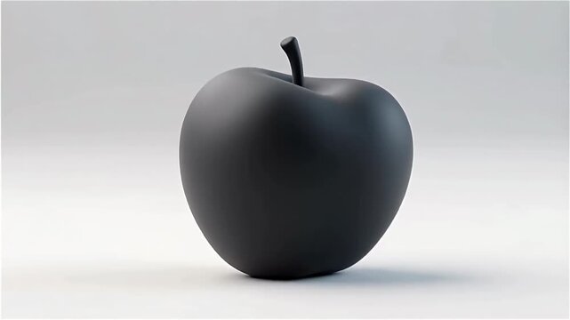 A cracked black apple revealing a shiny inner core against a soft gray background creating a striking contrast and abstract visual interest