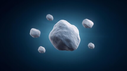 Asteroid mining concept, An abstract representation of space rocks against dark background.