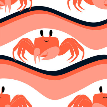 Vector seamless pattern with crabs in beach dunes