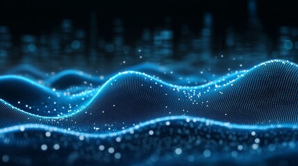 Abstract swirling light wave effect on a dark deep background with glowing particles.