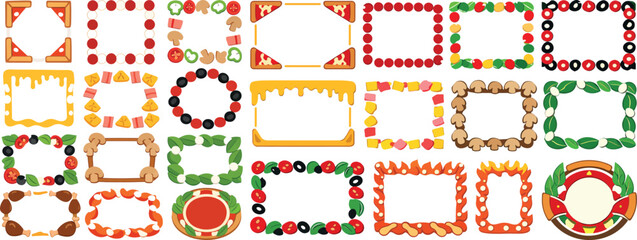 Pizza Themed Frames with Various Toppings and Ingredients