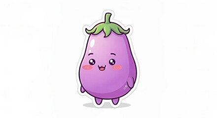 Fototapeta premium Cute Pastel Purple Eggplant Character with Rosy Cheeks and Adorable Expression on White Background