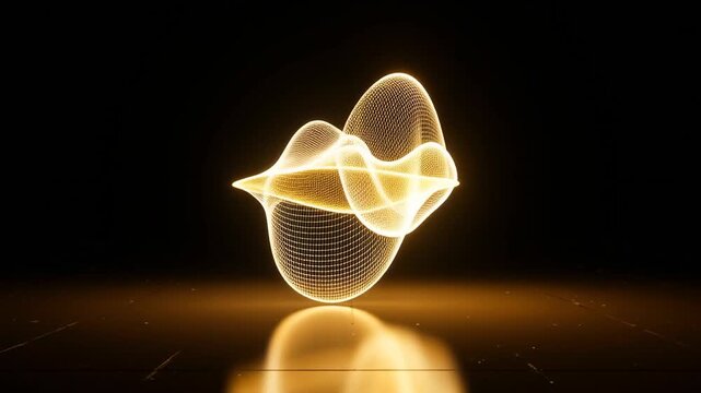 Dynamic golden waveforms undulating in a dark space, creating a sense of fluid motion and ethereal beauty