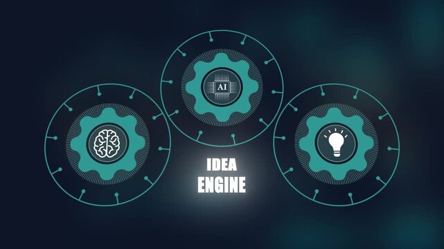 Artificial intelligence brain, creative idea engine, digital technology gear mechanism, innovative smart machine learning, futuristic logic concept.