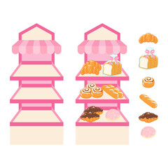 Cute bakery shelves with bread variation clipart