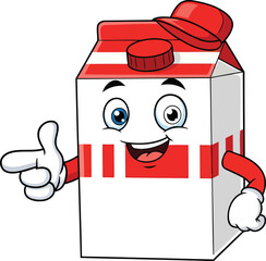 Cute Milk Carton Mascot Character Pointing Cartoon Dairy Box Illustration Vector