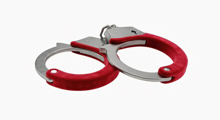 Red and silver handcuffs isolated on white background