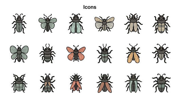Collection of cute cartoon insect icons