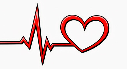 Red heart rate line with a heart symbol isolated on white background