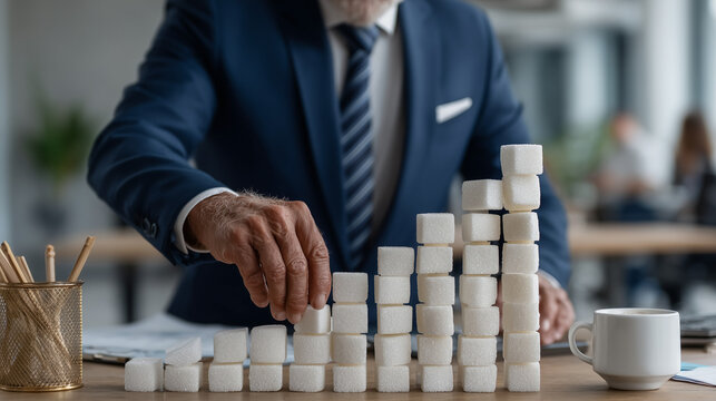 Business Growth: A distinguished professional meticulously crafts a visual representation of progress, placing building block, symbolizing steady advancements in business. 