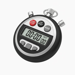 Digital stopwatch with buttons and display on white background