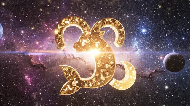 Celestial Capricorn Zodiac Sign Golden Astrology Symbol Set Against Dark Mystical Background Representing Tenth Horoscopic Icon of Western Galaxy Constellation and Cosmic Mythological Sea Goat