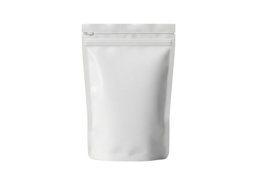 Blank white resealable pouch mockup with a label ideal for branding on transparent background
