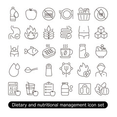 食事管理・栄養管理のアイコンセット:食材・データ・健康サポート素材