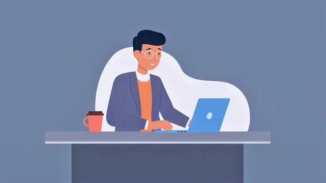 Businessman working on laptop at desk for corporate branding and marketing materials