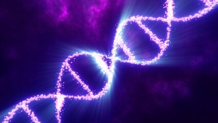 Fototapeta premium Abstract purple glowing energy spiral dna scientific futuristic high tech background