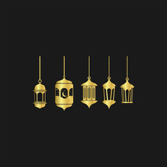 Fototapeta premium Set of golden lanterns ramadhan on a black background. Vector illustration.