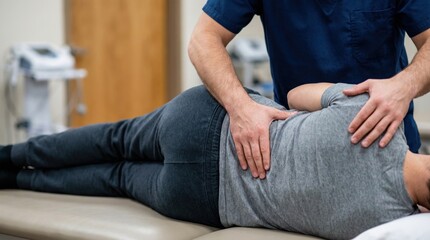 Chiropractor Adjusts Patient's Lumbar and Shoulder Posture from Side