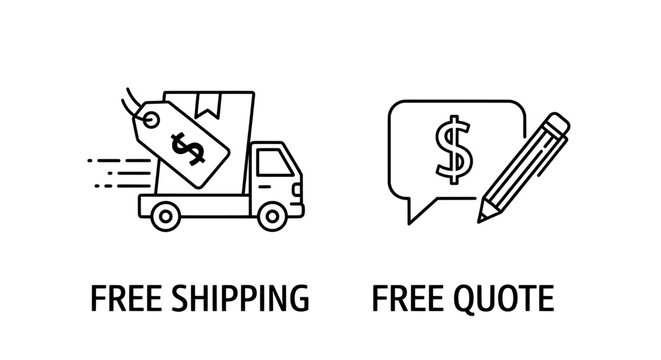 A simple graphic illustration of free shipping and quote services