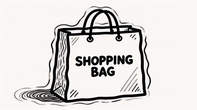 Illustration of a shopping bag with a textured outline and the words 'Shopping Bag' prominently displayed, creating a minimalist visual concept