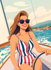 young woman on the yacht, sailing travel summer vacation , the beach