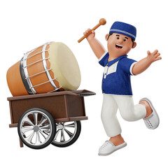 Boy Playing Drum on Cart