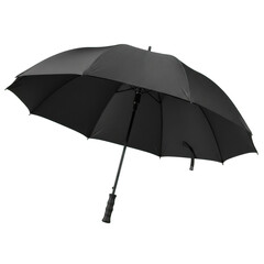 Open Black Umbrella with Textured Canopy and Curved Handle