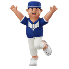 Boy in Traditional Islamic Attire Celebrating