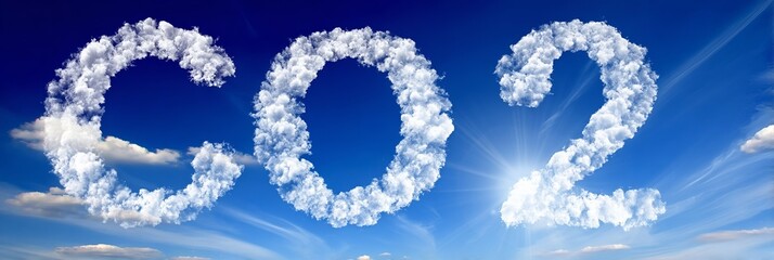 Naklejka premium Stunning Illustration of CO2 Chemical Composite with Cumulus Clouds Against a Bright Azure Sky