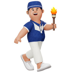 Boy Holding Torch While Walking