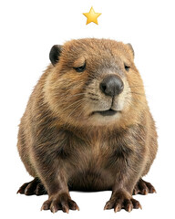 Fototapeta premium Disappointed beaver with one star rating isolated on white background