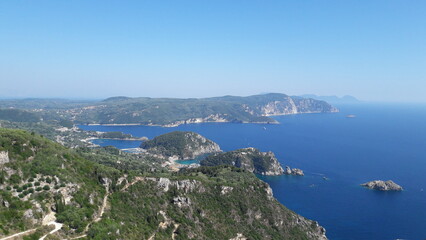 Obraz premium Coastal landscape of Corfu island with sea and hills