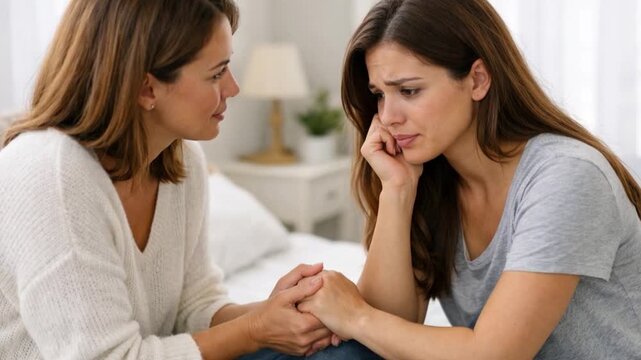 Teenage girl sharing problems with her mother.

