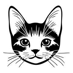 Obraz premium PNG American shorthair cat face portrait, black outline clipart style illustration, transparent background