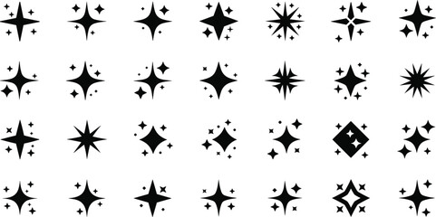 Sparkle star icon set with multiple designs, decorative twinkle light effect symbols for magic fantasy celebration graphic design, flat vector illustration © MD AMINUR