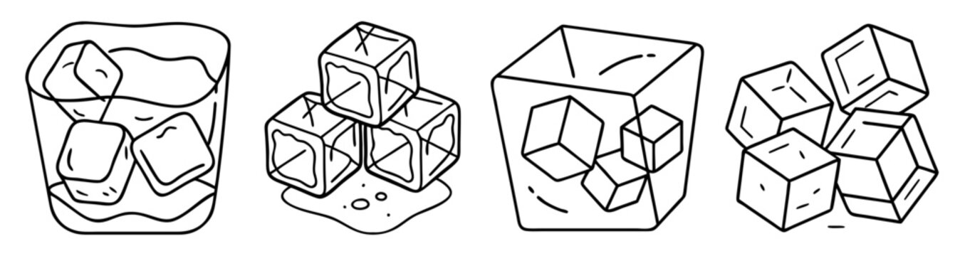 3D ice cube vector icons set isolated transparent background geometric crystal shapes cold refreshment elements