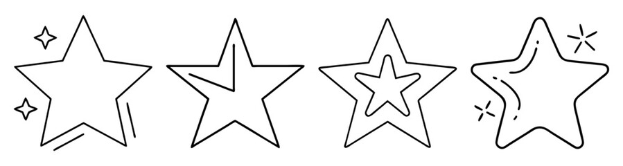 Obraz premium Set of five hand drawn black and white shooting stars vector icons isolated on transparent background for design elements