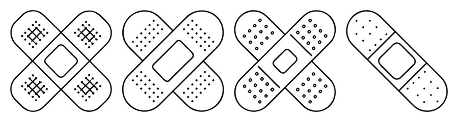 Crossed bandages vector icon set medical first aid kit white background healthcare wound care symbols