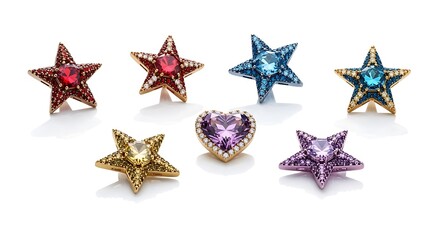 Fototapeta premium Beautiful star shaped jewelry pieces are shown in different colors and designs