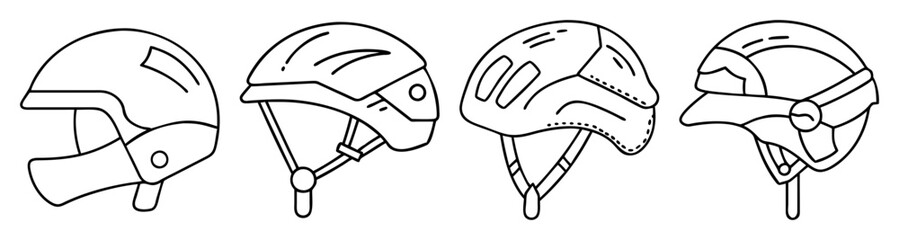 Three modern vector bike helmets icons safety cycling gear design flat style protective equipment isolated illustration