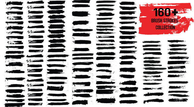 160 plus collet Set of different grunge brush strokes. Straight line vector brush strokes. Brush strokes, black ink lines, vector abstract set with paint brush grunge texture on white background.