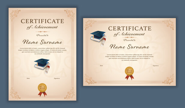 Graduation certificate and diploma template in elegant vintage style for education and awards