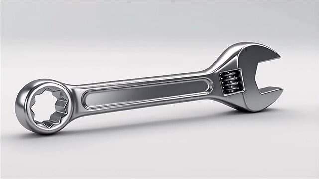 Shiny silver adjustable wrench positioned against a clean, soft-focus background emphasizing its sleek design and craftsmanship