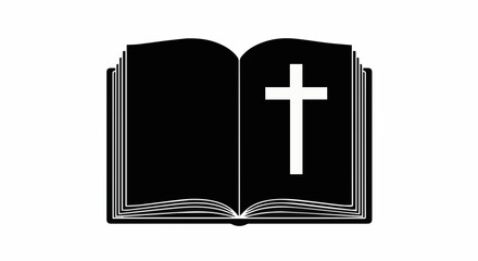 Obraz premium Black open Bible silhouette with cross for Palm Sunday and religious themes