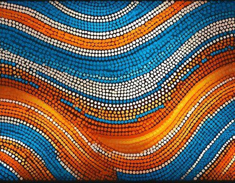 bright and vibrant abstract patterns mimic traditional african beadwork featuring a mix of colors like blue orange and white the design offers space for additional text or graphics